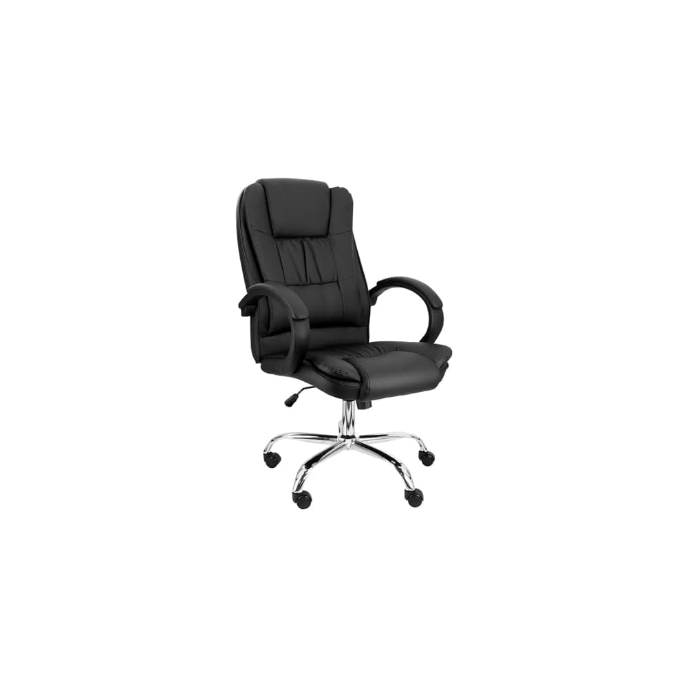 High Back Adjustable Faux Leather Office Chair, Ergonomic Reclining Desk Chair with Head Pillow, Lumbar Support & Footrest, Swivel Executive Chair for Home Office or Gaming, Black