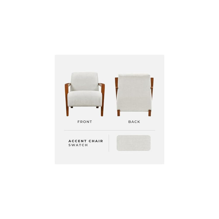 Lexicon Modern Accent Chair with Solid Wood Frame in Chestnut Finish, Chenille Fabric Upholstered Living Room Lounge Arm Chair, Thick and Comfy Innerspring Seat Cushion, Beige