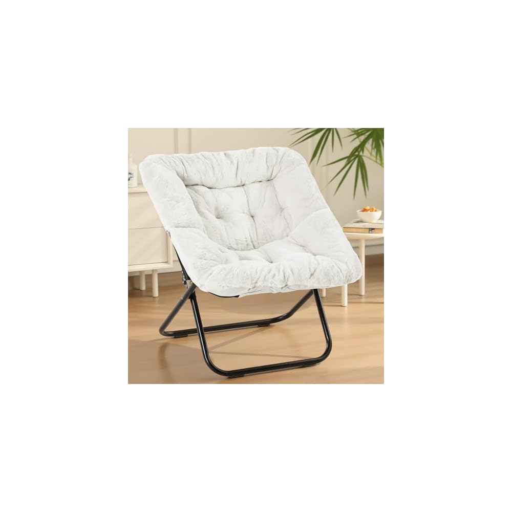 Sweetcrispy Saucer Chairs, Comfy Folding Cozy Faux Fur Living Room Reading Lounge Chair with Soft Thick Padded Seat & Metal Frame Modern Style Bedroom Dorm for Kids Adults, X-Large - Classic Gray