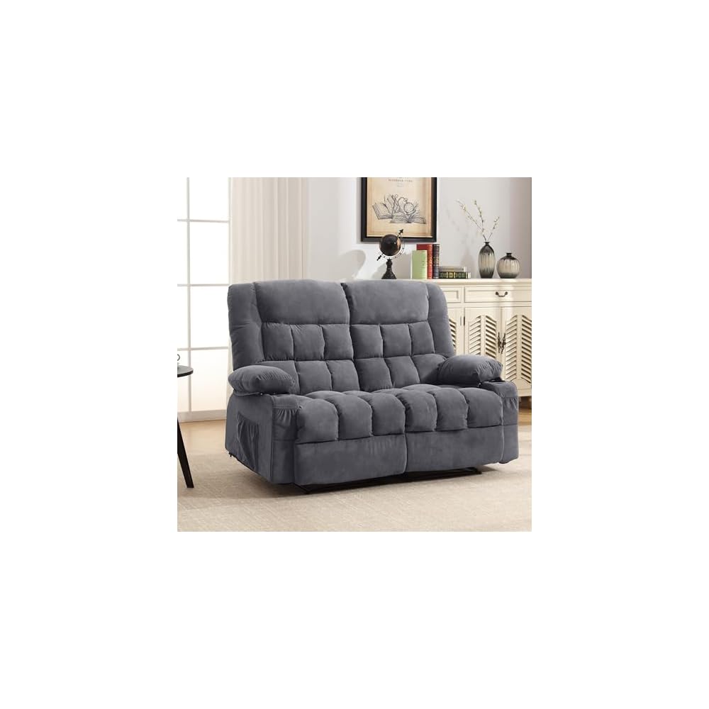 MAHOMICO Recliner Loveseat with Cup Holders for Living Room Love Seat Manual Oversized Recliner with Ergonomic, Side Pocket for Adult