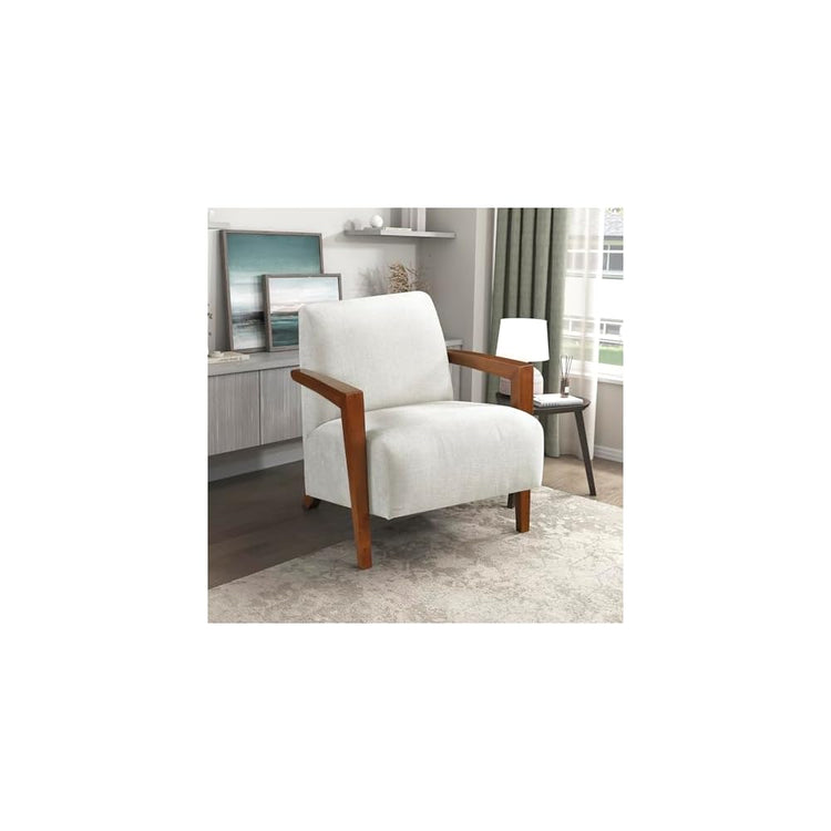 Lexicon Modern Accent Chair with Solid Wood Frame in Chestnut Finish, Chenille Fabric Upholstered Living Room Lounge Arm Chair, Thick and Comfy Innerspring Seat Cushion, Beige