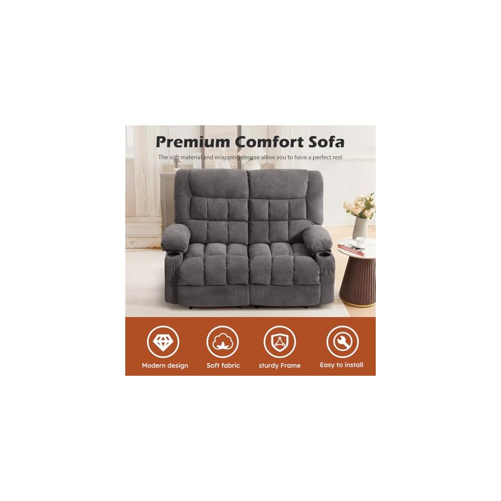 MAHOMICO Recliner Loveseat with Cup Holders for Living Room Love Seat Manual Oversized Recliner with Ergonomic, Side Pocket for Adult