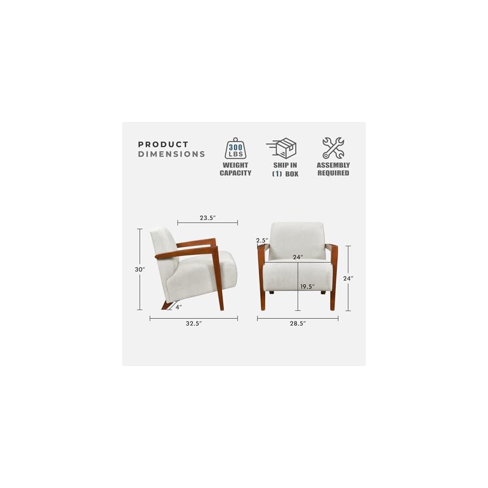 Lexicon Modern Accent Chair with Solid Wood Frame in Chestnut Finish, Chenille Fabric Upholstered Living Room Lounge Arm Chair, Thick and Comfy Innerspring Seat Cushion, Beige