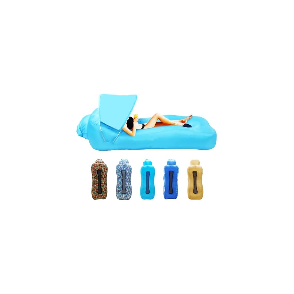 Inflatable Couch, Inflatable Lounger Air Sofa | No-Pump Blow Up Couch | Ergonomic Design, Air Couches Outdoor for Camping & Park & Beach, Upgrade Your Camping Accessories-with Sun Shade（Blue）