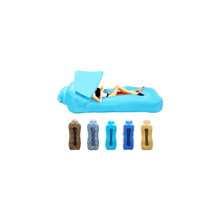 Inflatable Couch, Inflatable Lounger Air Sofa | No-Pump Blow Up Couch | Ergonomic Design, Air Couches Outdoor for Camping & Park & Beach, Upgrade Your Camping Accessories-with Sun Shade（Blue）