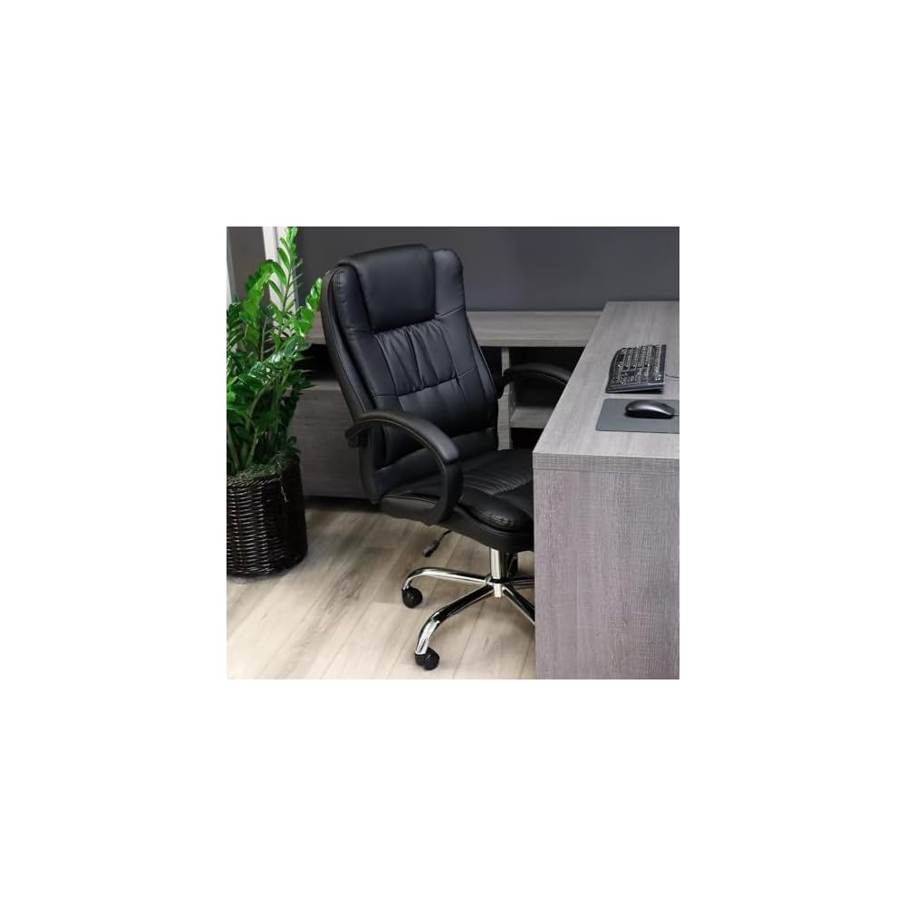 High Back Adjustable Faux Leather Office Chair, Ergonomic Reclining Desk Chair with Head Pillow, Lumbar Support & Footrest, Swivel Executive Chair for Home Office or Gaming, Black