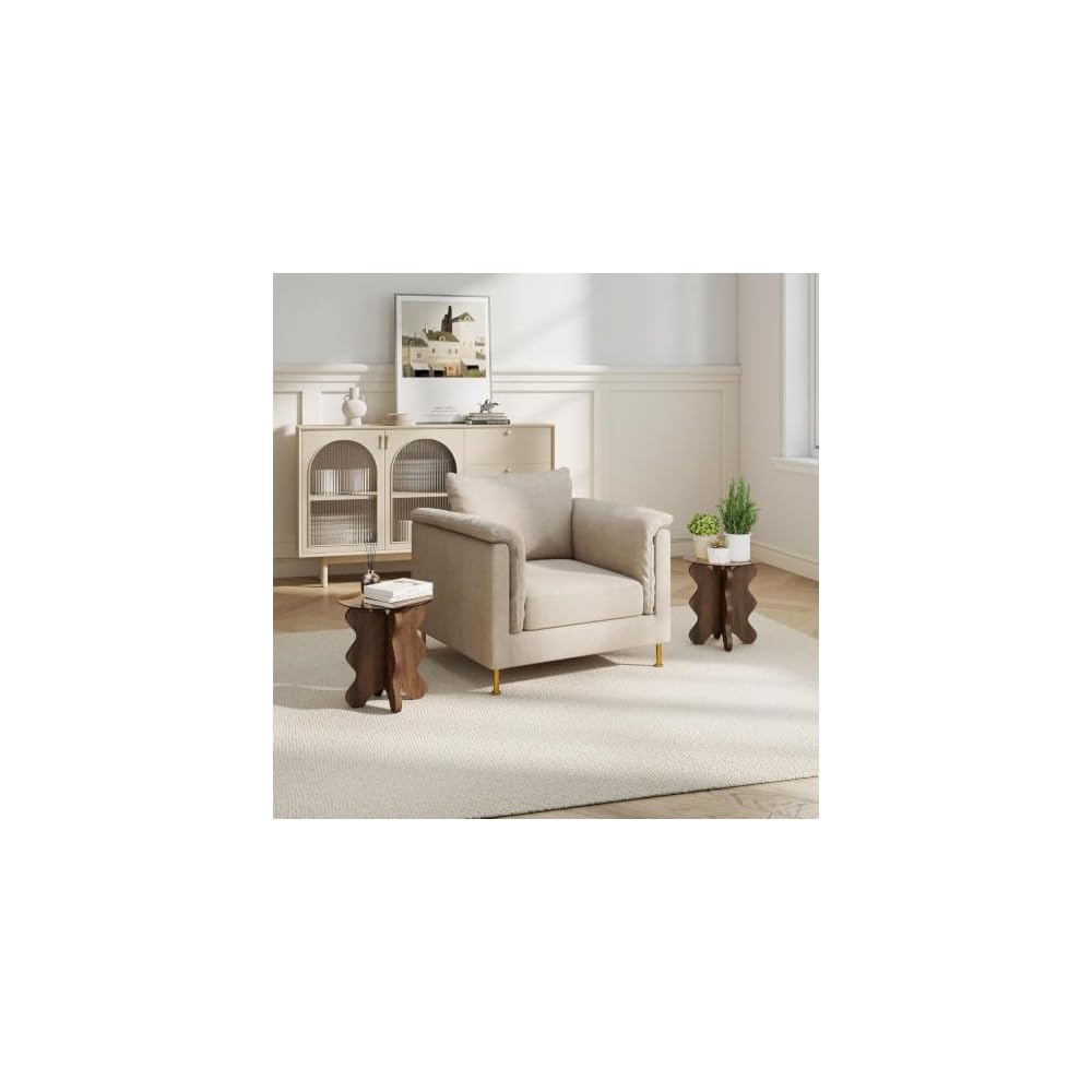 Wave-Shaped Coffee & Side Table with MDF Frame & Amber Tempered Glass Top