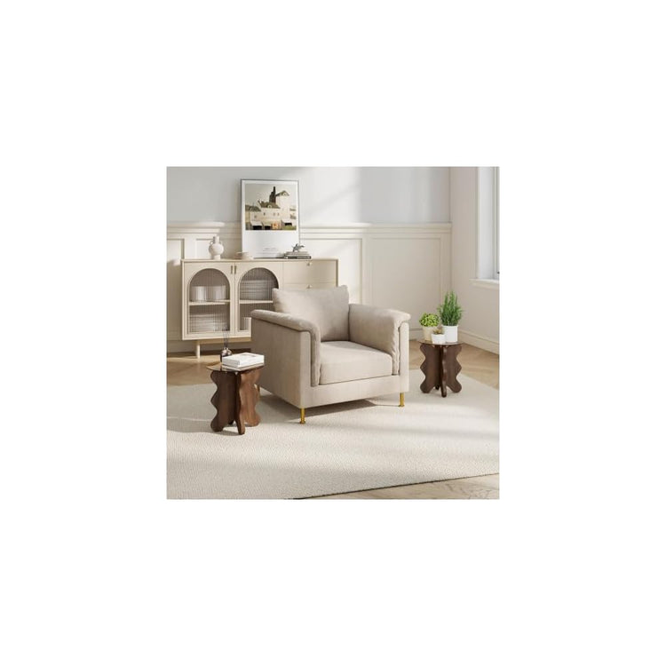 Wave-Shaped Coffee & Side Table with MDF Frame & Amber Tempered Glass Top