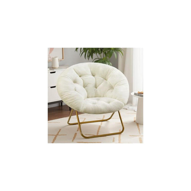 Sweetcrispy Saucer Chairs, Comfy Folding Cozy Faux Fur Living Room Reading Lounge Chair with Soft Thick Padded Seat & Metal Frame Modern Style Bedroom Dorm for Kids Adults, X-Large - Classic Gray