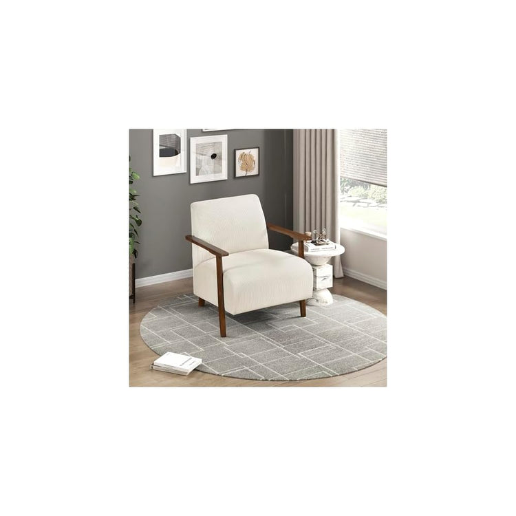 Lexicon Modern Accent Chair with Solid Wood Frame in Chestnut Finish, Chenille Fabric Upholstered Living Room Lounge Arm Chair, Thick and Comfy Innerspring Seat Cushion, Beige