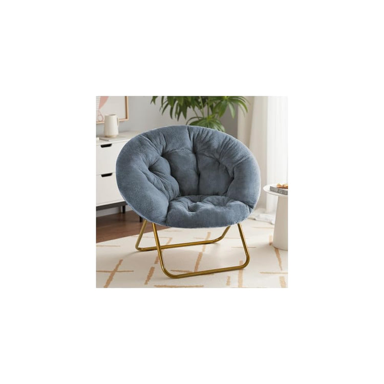 Sweetcrispy Saucer Chairs, Comfy Folding Cozy Faux Fur Living Room Reading Lounge Chair with Soft Thick Padded Seat & Metal Frame Modern Style Bedroom Dorm for Kids Adults, X-Large - Classic Gray