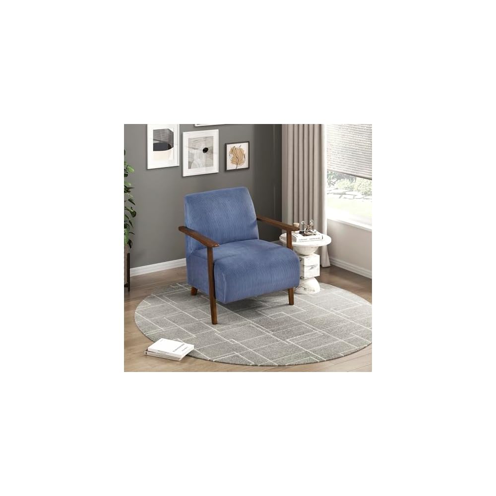 Lexicon Modern Accent Chair with Solid Wood Frame in Chestnut Finish, Chenille Fabric Upholstered Living Room Lounge Arm Chair, Thick and Comfy Innerspring Seat Cushion, Beige