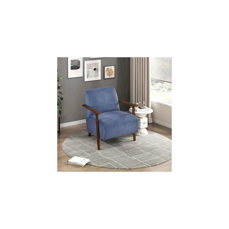 Lexicon Modern Accent Chair with Solid Wood Frame in Chestnut Finish, Chenille Fabric Upholstered Living Room Lounge Arm Chair, Thick and Comfy Innerspring Seat Cushion, Beige