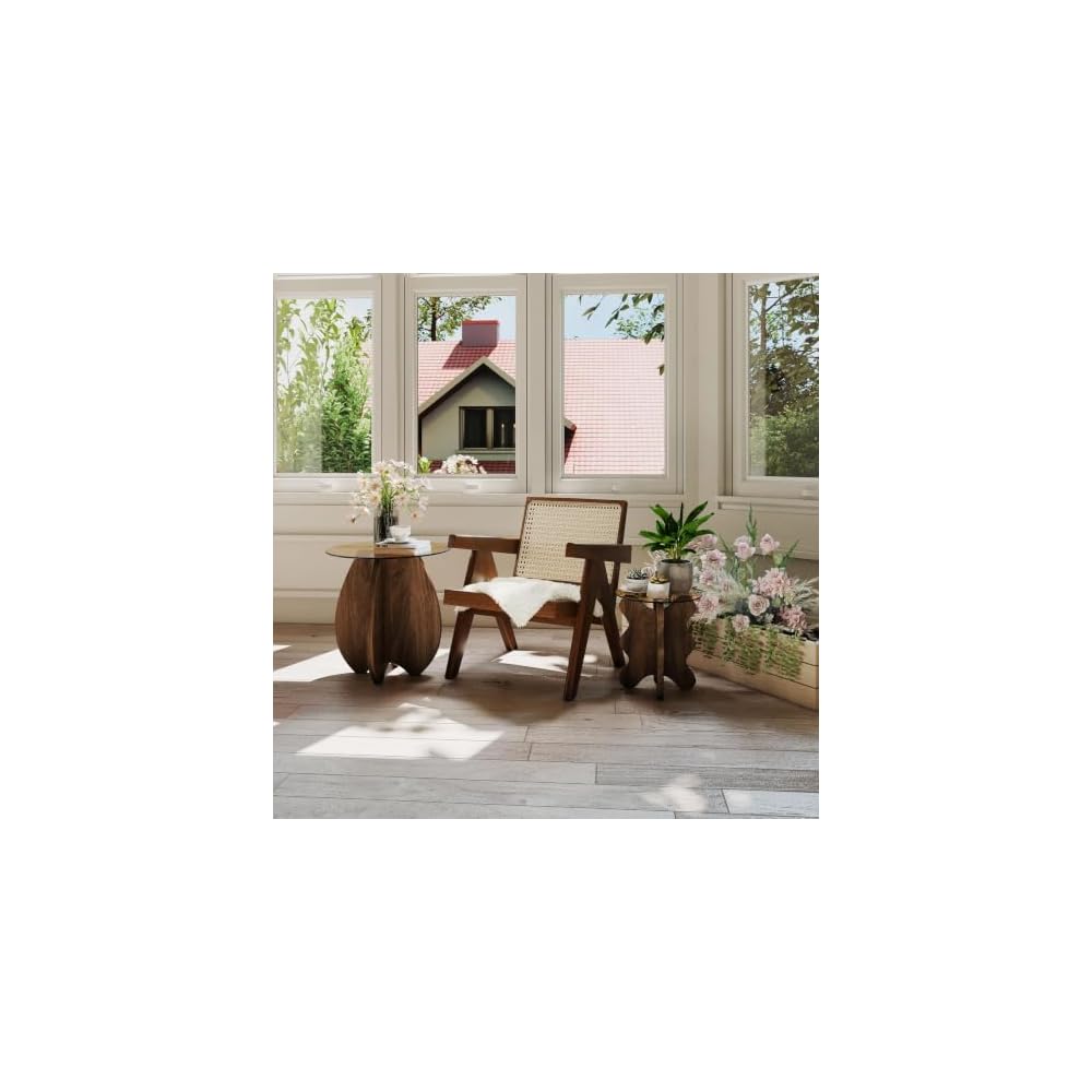 Wave-Shaped Coffee & Side Table with MDF Frame & Amber Tempered Glass Top