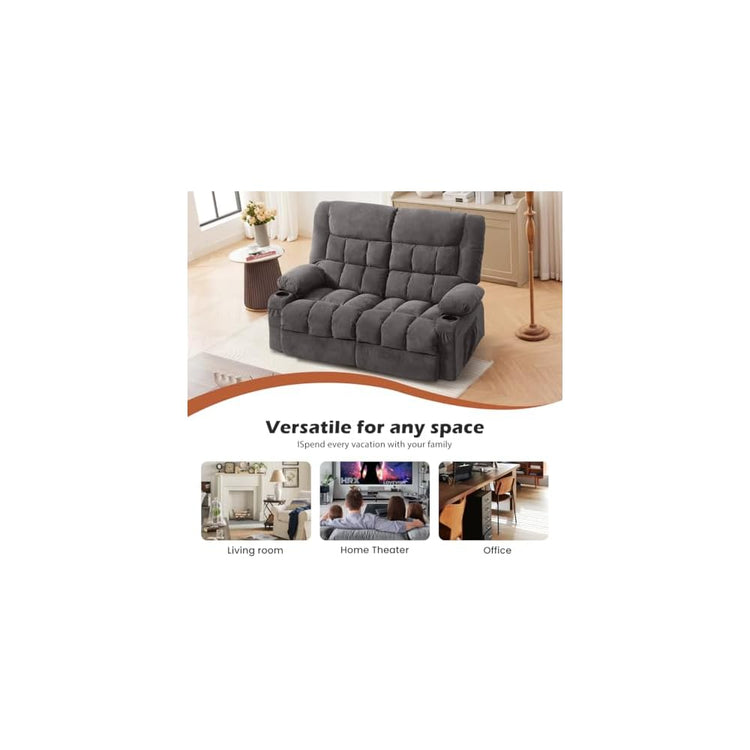 MAHOMICO Recliner Loveseat with Cup Holders for Living Room Love Seat Manual Oversized Recliner with Ergonomic, Side Pocket for Adult