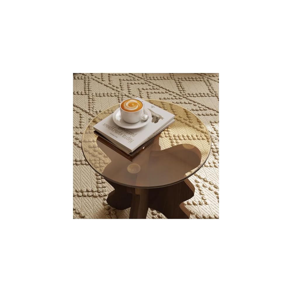 Wave-Shaped Coffee & Side Table with MDF Frame & Amber Tempered Glass Top