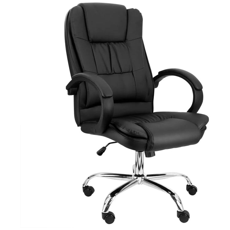 High Back Adjustable Faux Leather Office Chair, Ergonomic Reclining Desk Chair with Head Pillow, Lumbar Support & Footrest, Swivel Executive Chair for Home Office or Gaming, Black