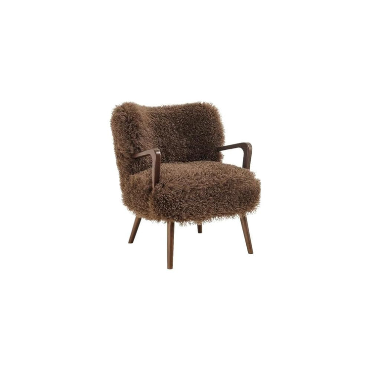 Modway Zerra Upholstered Faux Shearling Lounge Chair in White – Mid-Century Modern Accent Armchair with Wood Frame – Fuzzy Fabric Single Sofa Chair