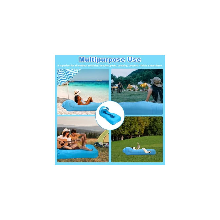 Inflatable Couch, Inflatable Lounger Air Sofa | No-Pump Blow Up Couch | Ergonomic Design, Air Couches Outdoor for Camping & Park & Beach, Upgrade Your Camping Accessories-with Sun Shade（Blue）
