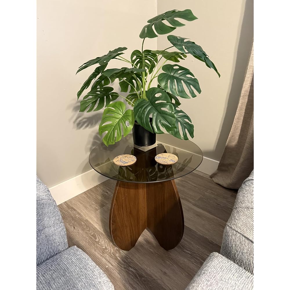 Wave-Shaped Coffee & Side Table with MDF Frame & Amber Tempered Glass Top