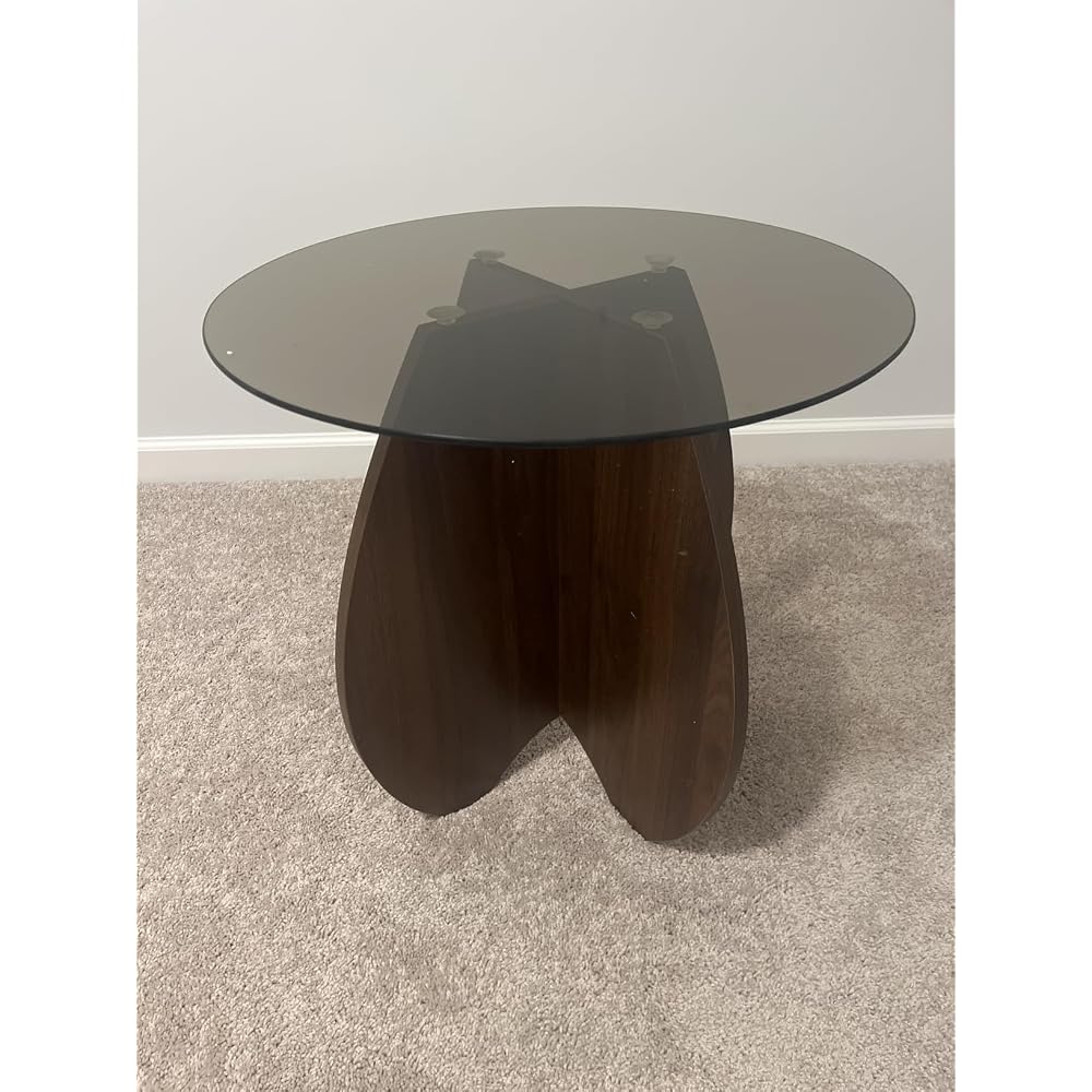 Wave-Shaped Coffee & Side Table with MDF Frame & Amber Tempered Glass Top