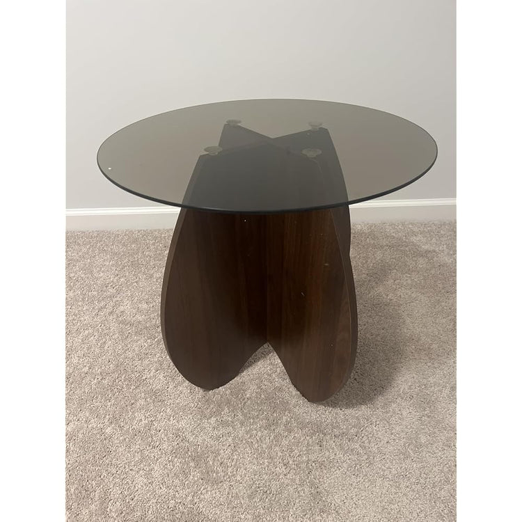 Wave-Shaped Coffee & Side Table with MDF Frame & Amber Tempered Glass Top