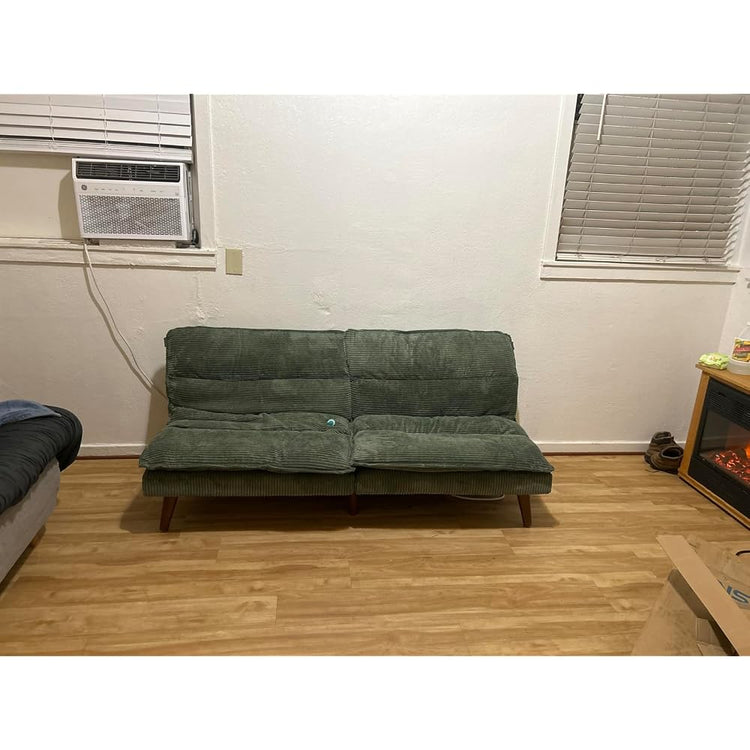 LINSY Home 66" Futon Sofa Bed, Corduroy Futon Couch with 3-Position Adjustable Backrest, Solid Wood Legs, Convertible Small Sofa Bed for Living Room, Apartment, Dorm, Beige